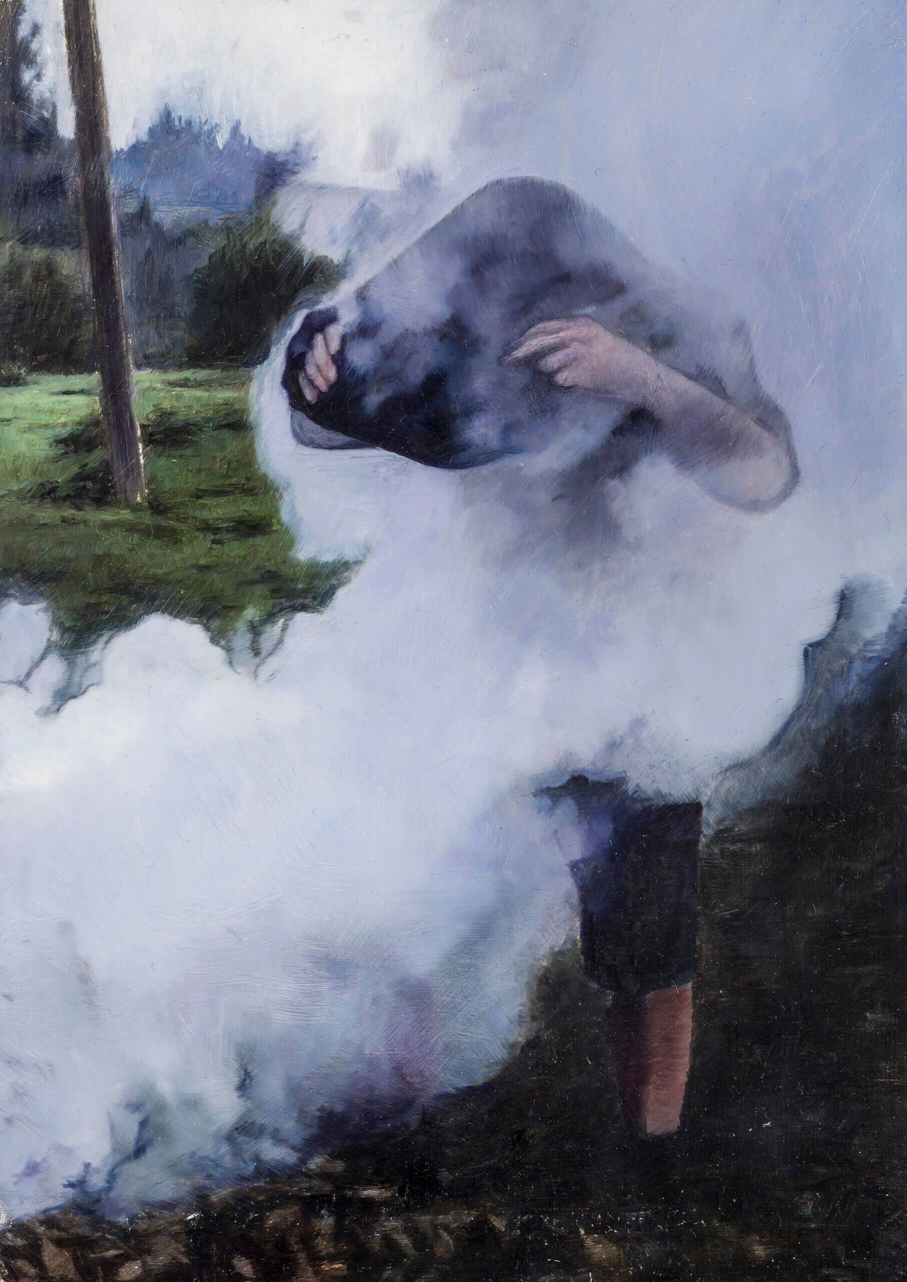 Self Portrait in smoke, oil on aluminium sheet, 23.5x16cm 2021