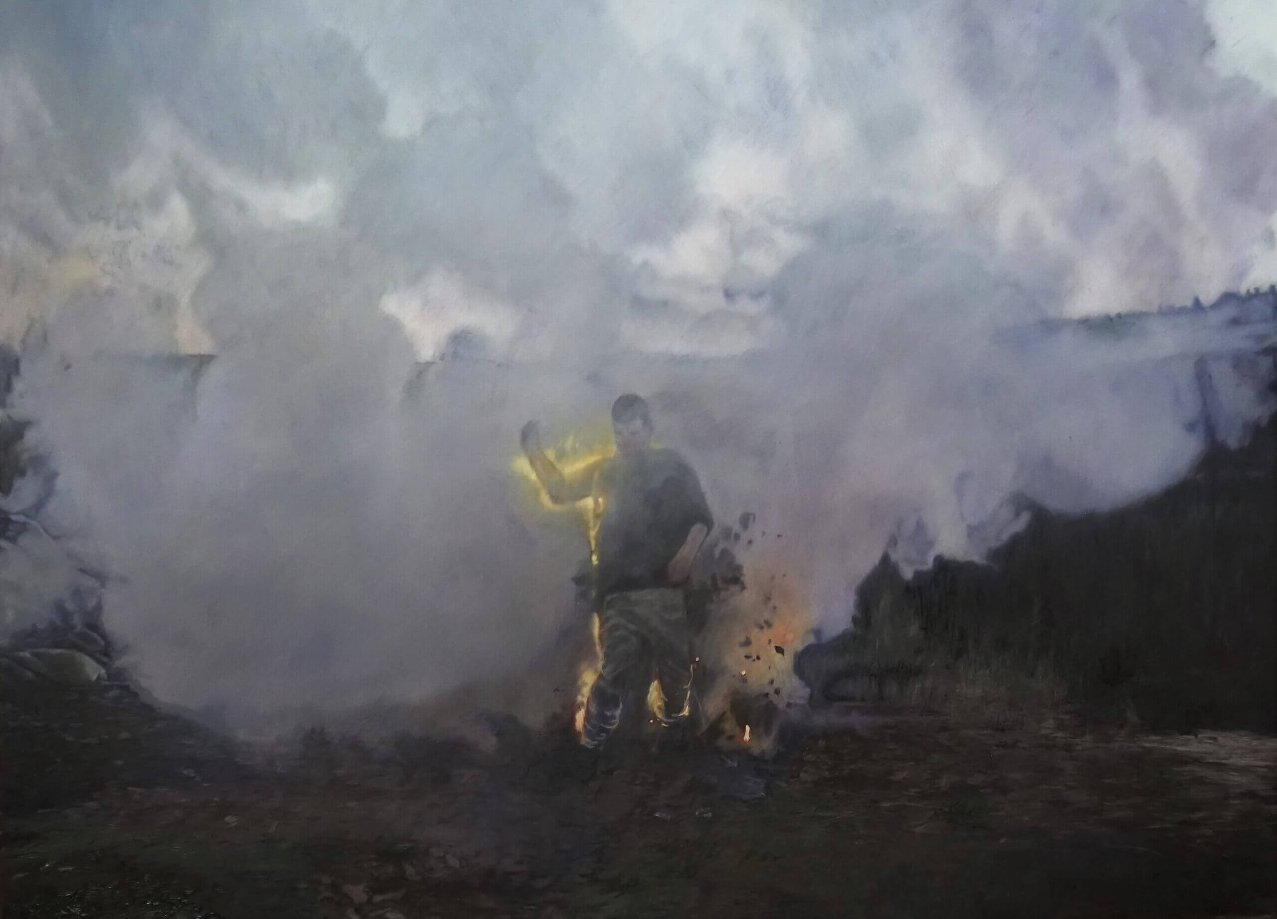 Man on fire, oil on aluminium, 50x68cm 2019
