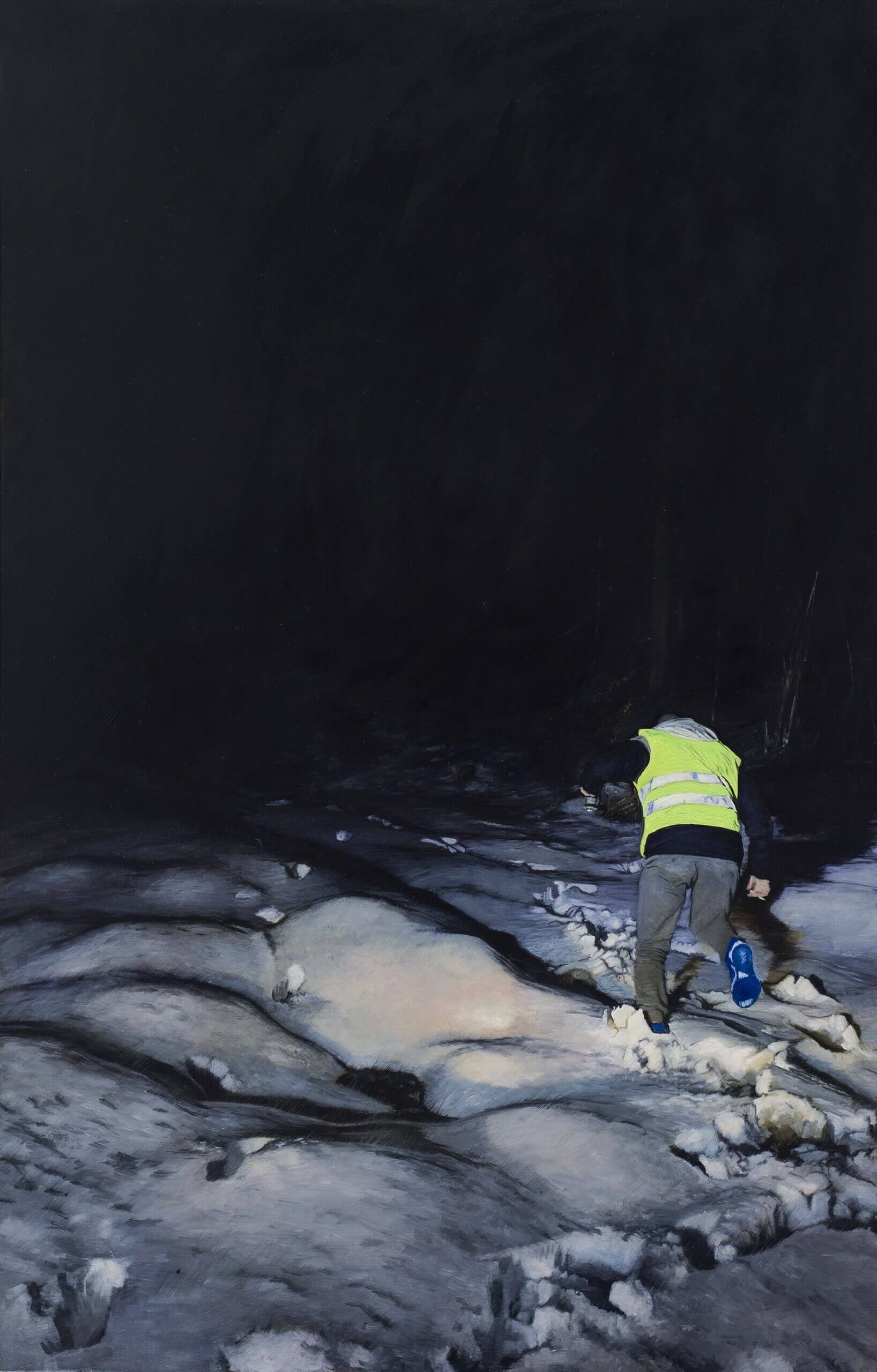 Footprints in the snow, oil on aluminium sheet, 63x40cm 2021