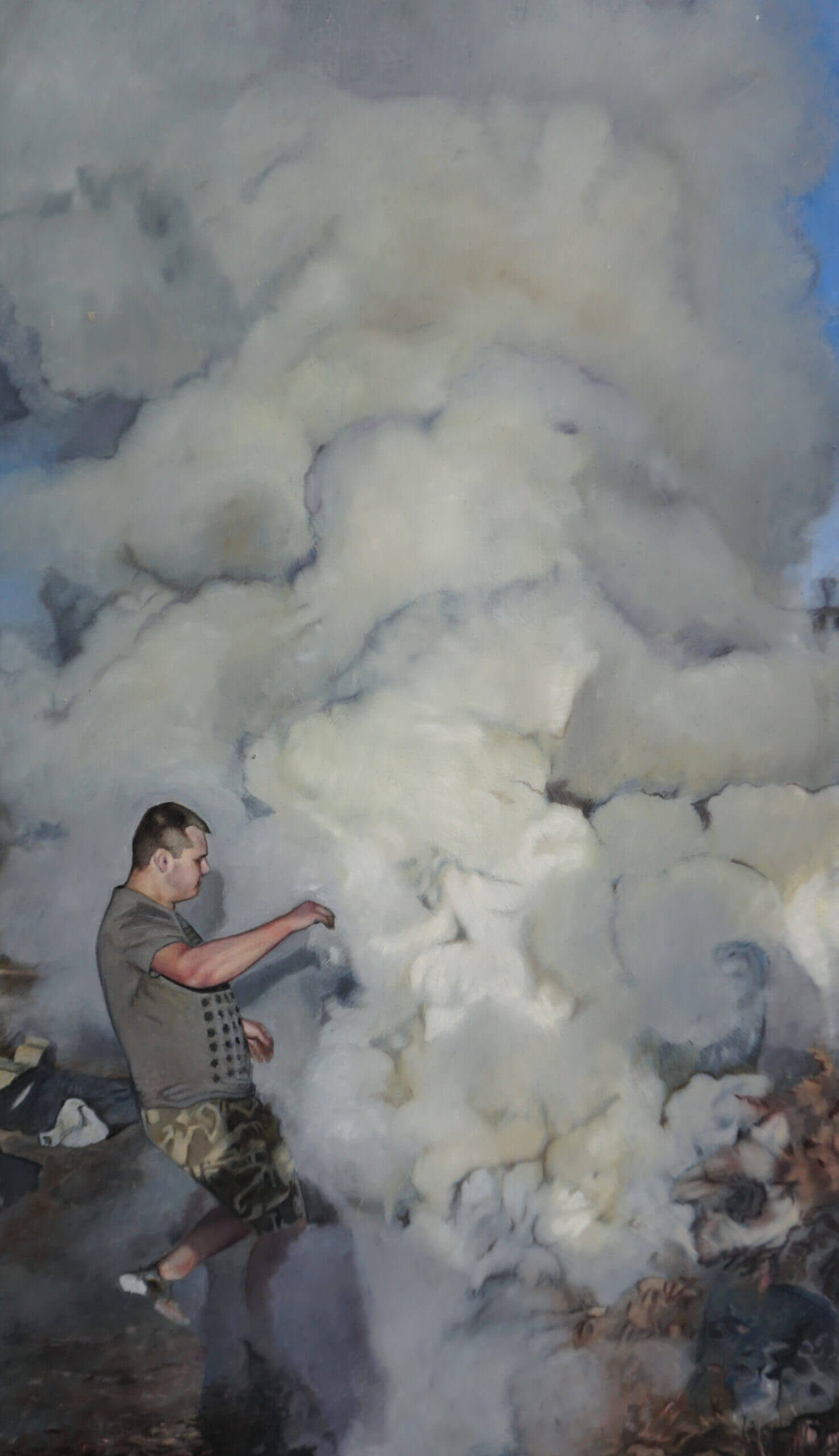 Tobias in Smoke, oil on galvanized sheet, 59,5x34,5cm 2021