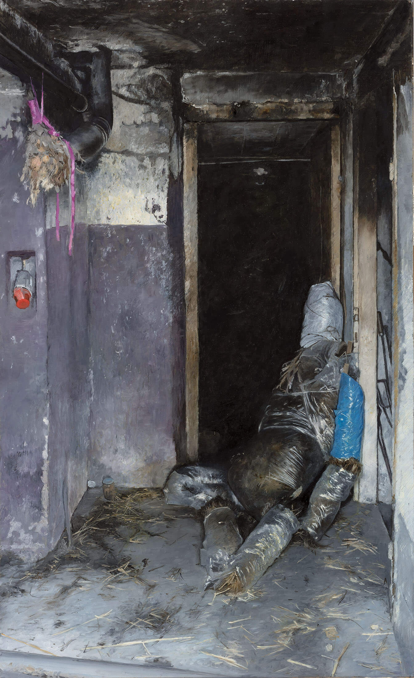 Effigy in the stable, oil on galvanized sheet, 57x35cm 2022
