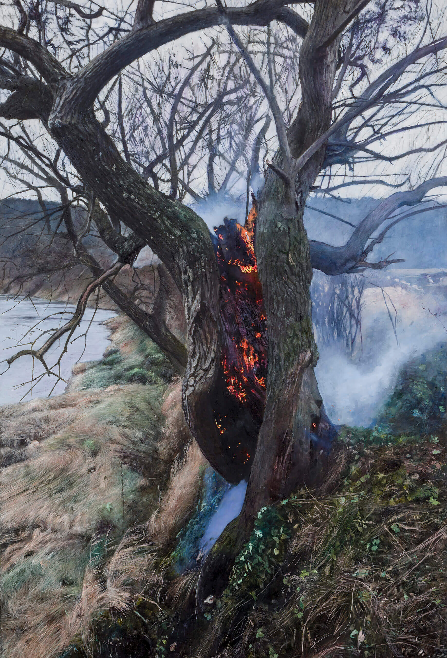 burning Tree, oil on galvanized sheet, 81,5x55cm 2021