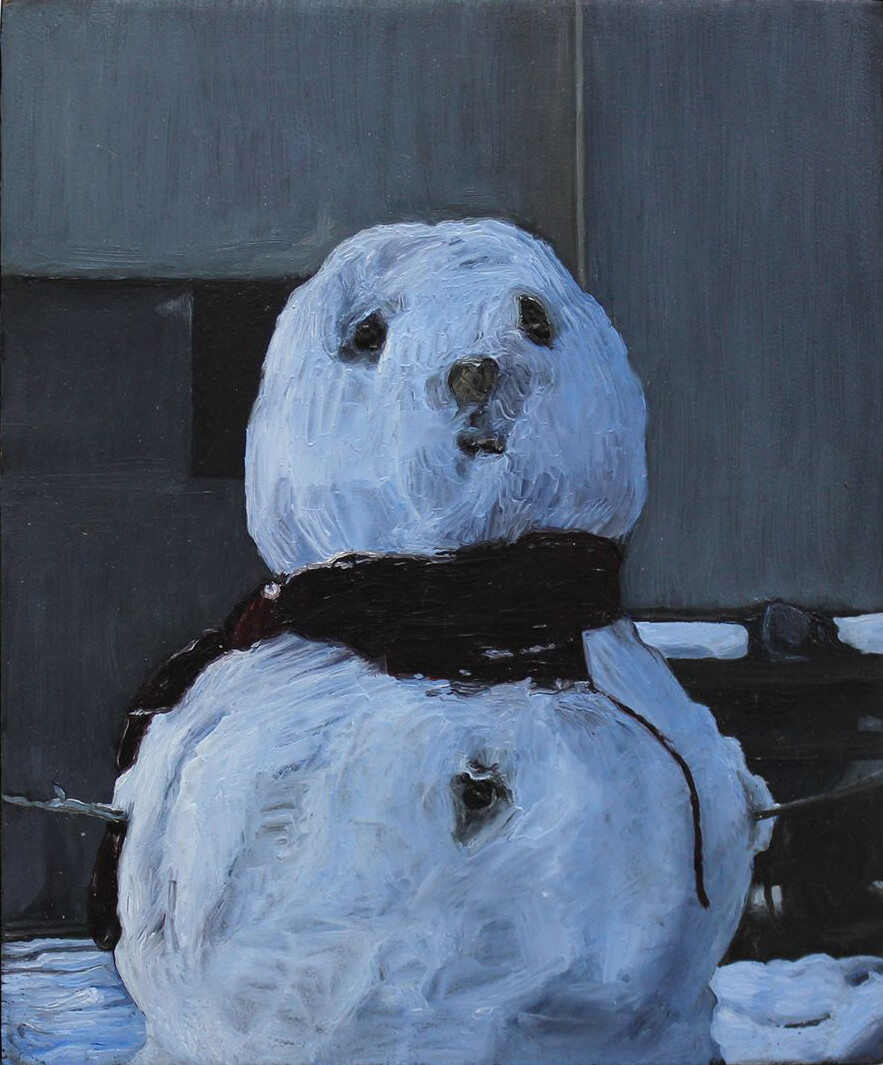 snowman, oil on board, 12,5x14,5cm 2017